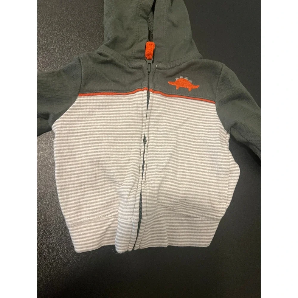 Carter's Zip Up Hoodie Baby 3M Green Striped Dino 1633